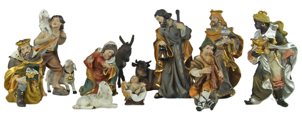 Prachtvolle Weihnachtskrippe Engelthal dunkel inkl. 12-tlg. Figurensatz K 001, Maße Krippe: ca. 70 x 30 x 32 cm